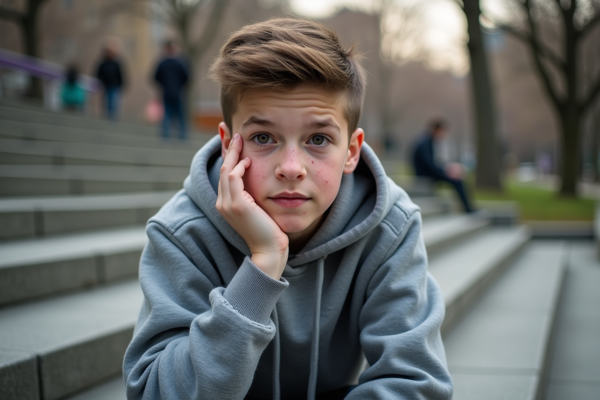 Adolescent touchant sa joue avec signes d