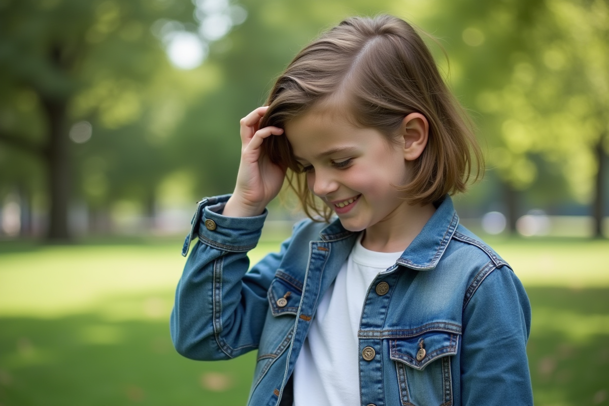 Adolescent avec cheveux longs dans un parc verdoyant