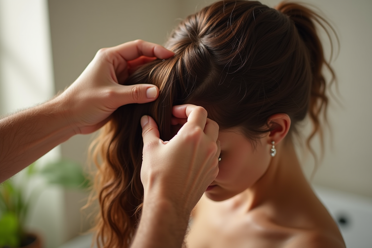 Homme appliquant soin capillaire sur cheveux d