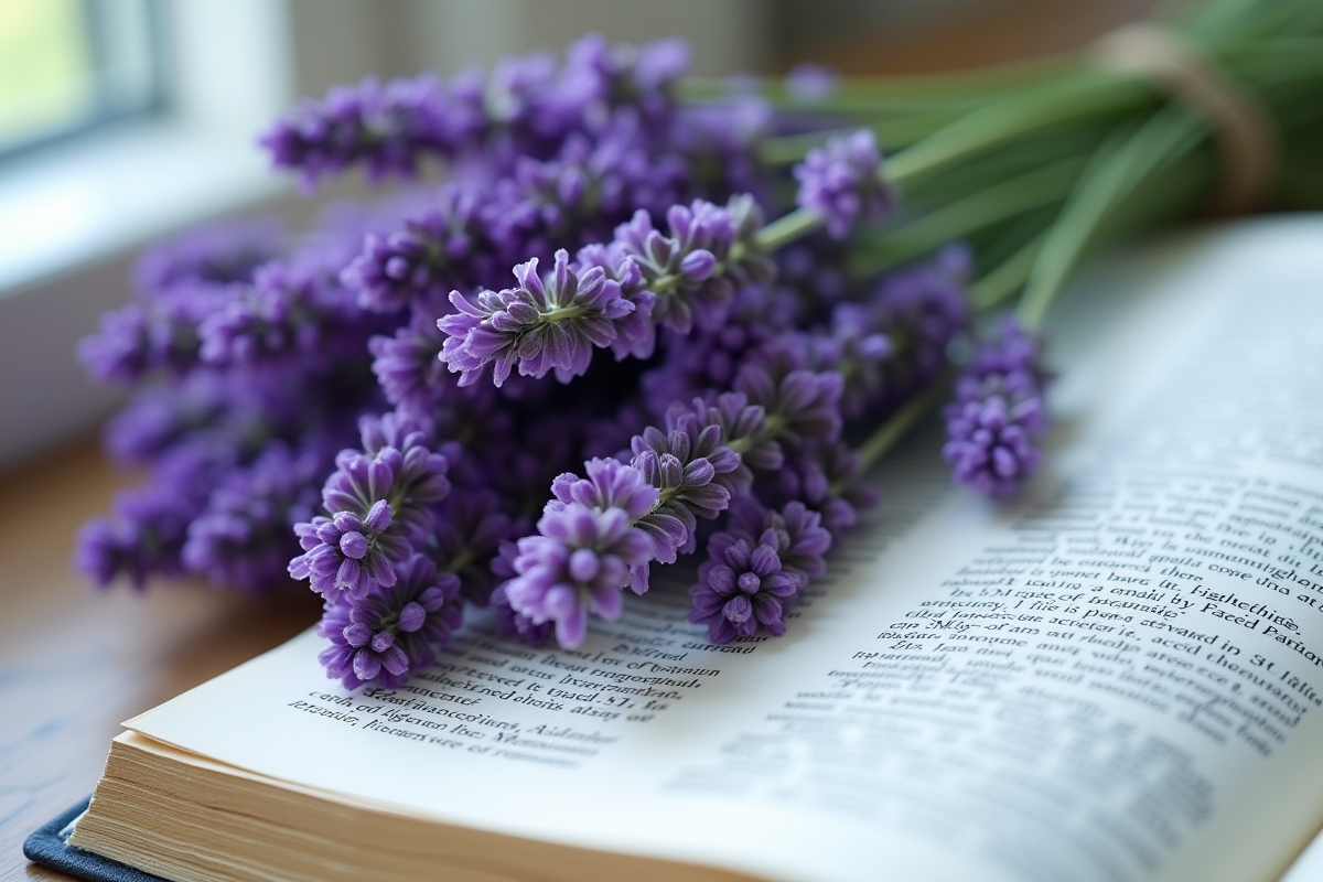 Bouquet de lavande fraîche avec journal scientifique