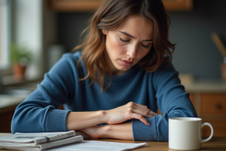 Femme regardant son petit bouton sous le bras