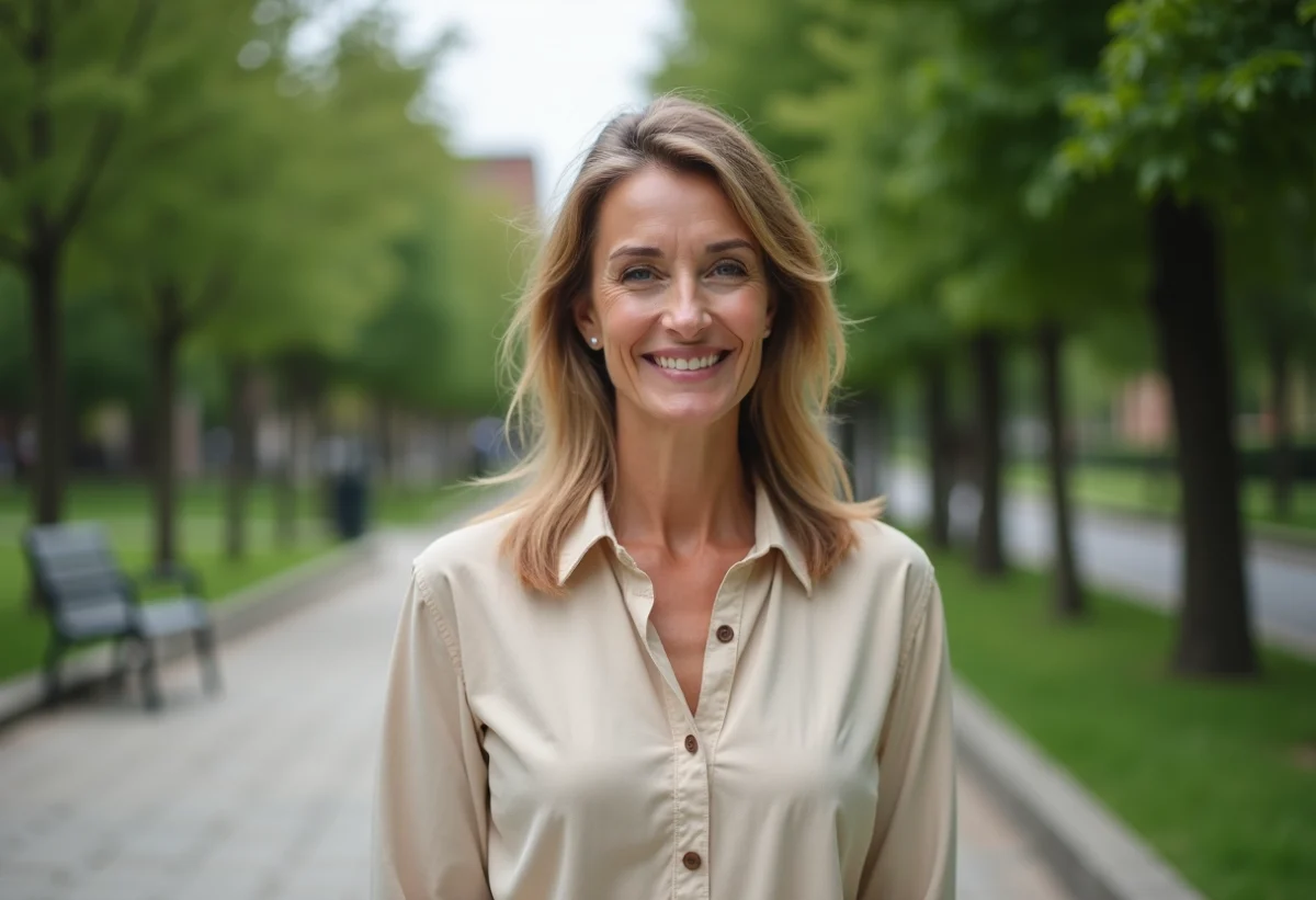 Femme confiante dans un parc urbain naturel