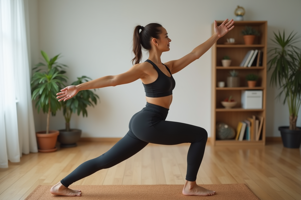 Femme en yoga dans un studio intérieur calme et lumineux