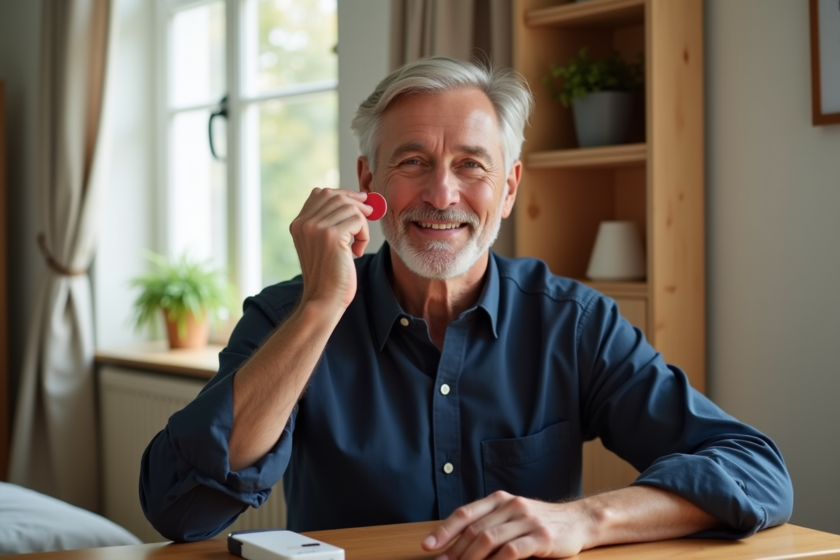 Homme appliquant du contour dans une chambre lumineuse