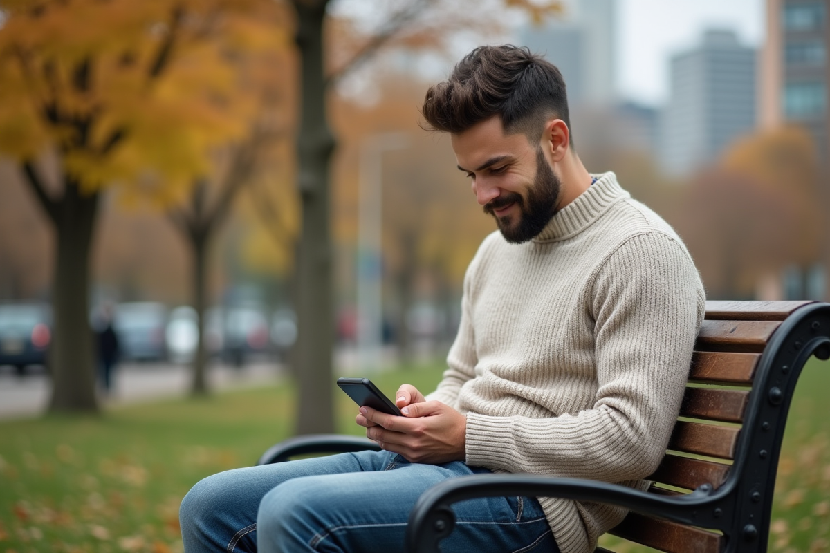 Homme assis sur un banc dans un parc urbain