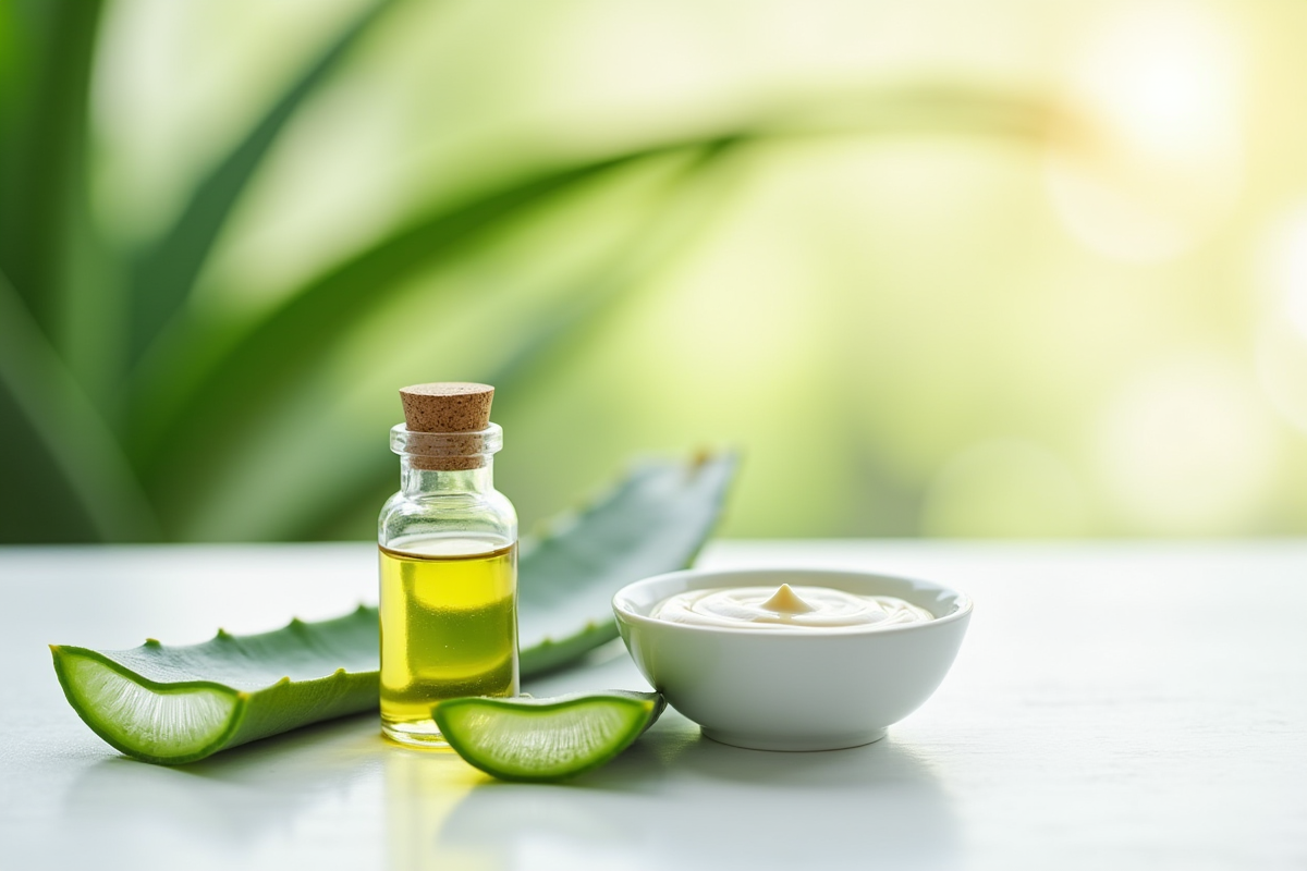 Ingrédients naturels pour creme antiacne sur une table blanche