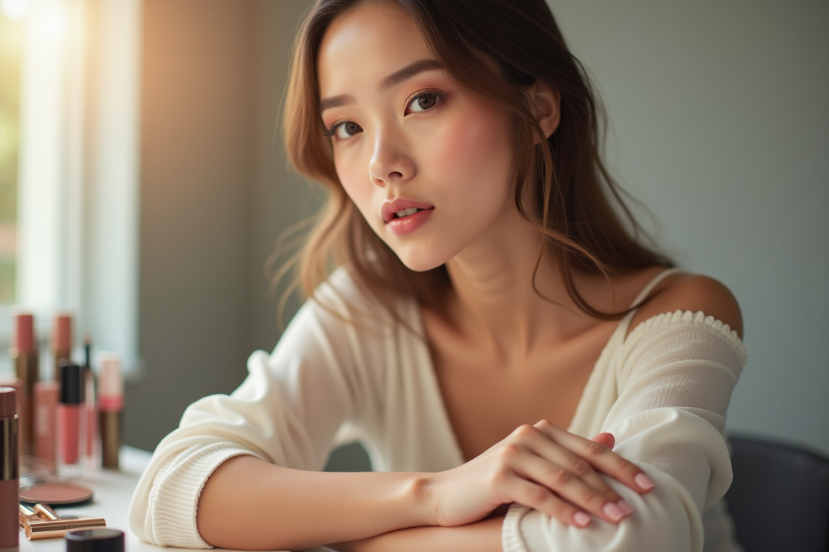 Jeune femme avec maquillage parfait et peau claire