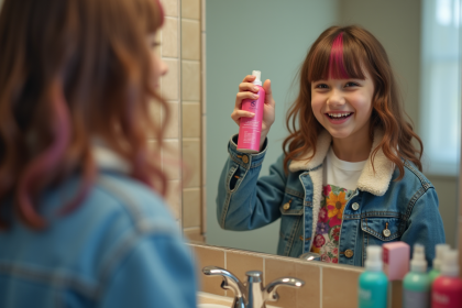 Jeune fille souriante se coiffant avec de la couleur dans les cheveux