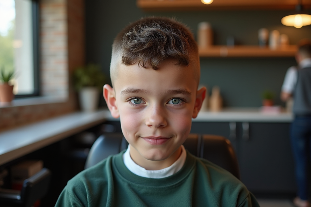 Jeune homme avec coupe textured dans un barbershop moderne