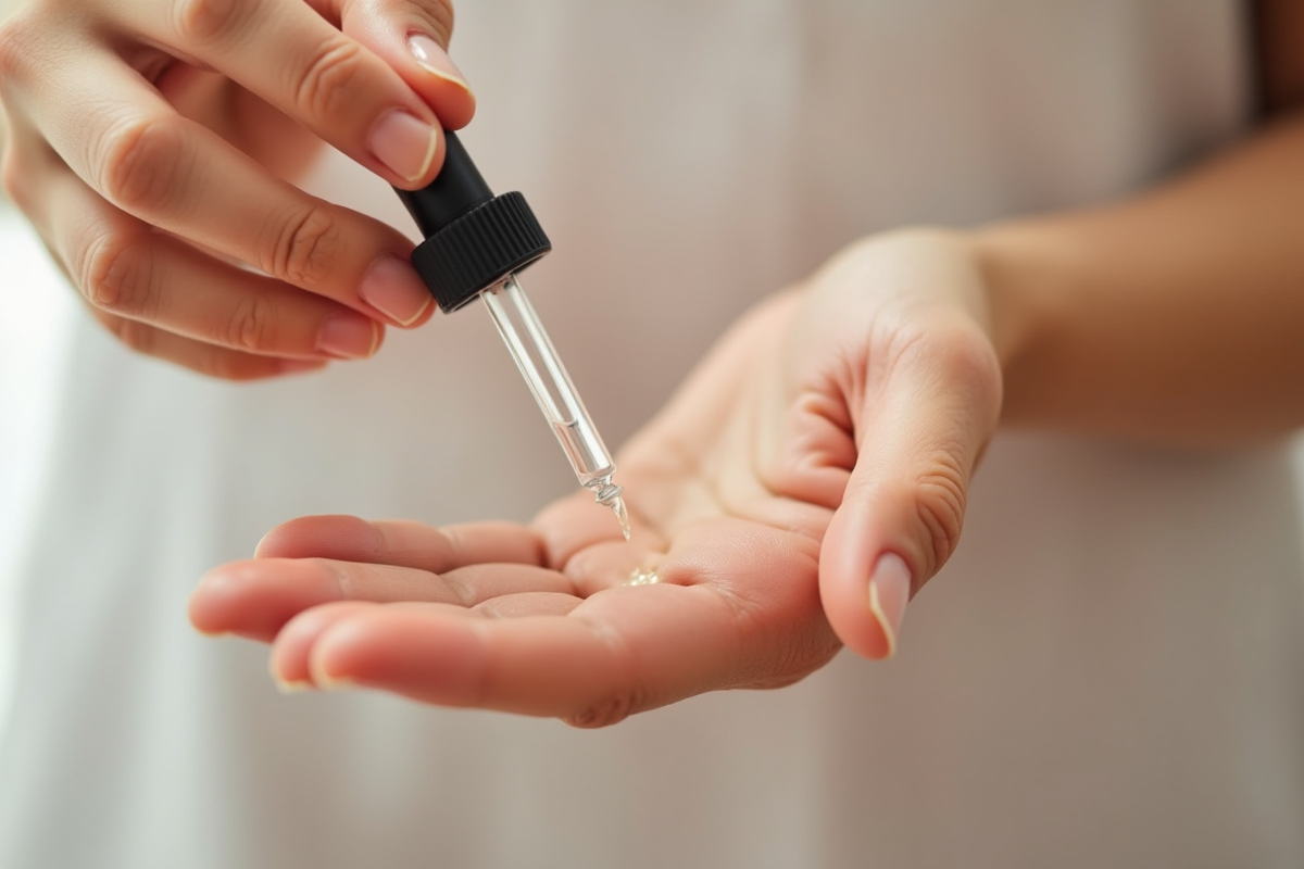 Mains matures appliquant un serum sur la peau