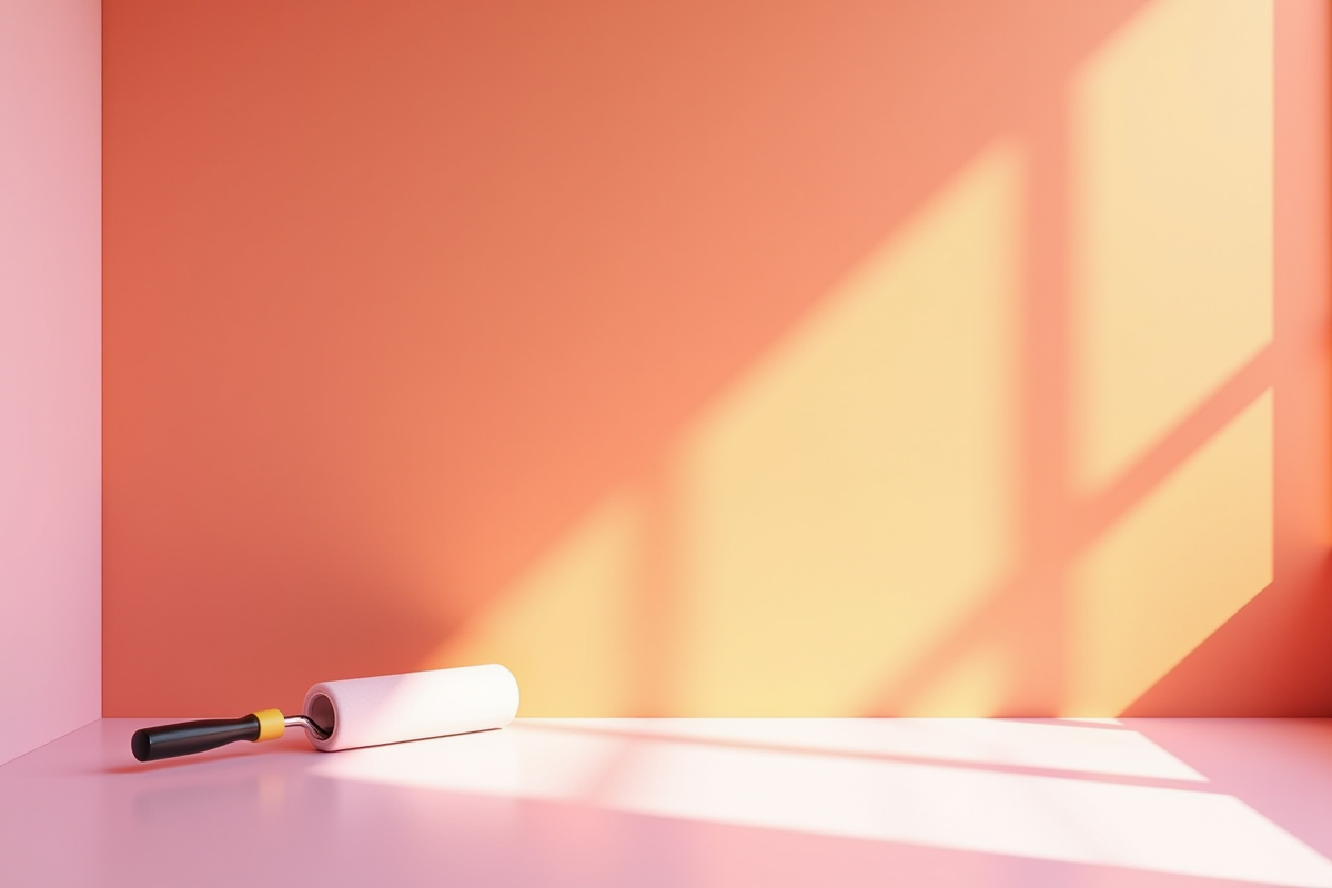 Mur avec dégradé rose et orange dans un intérieur moderne