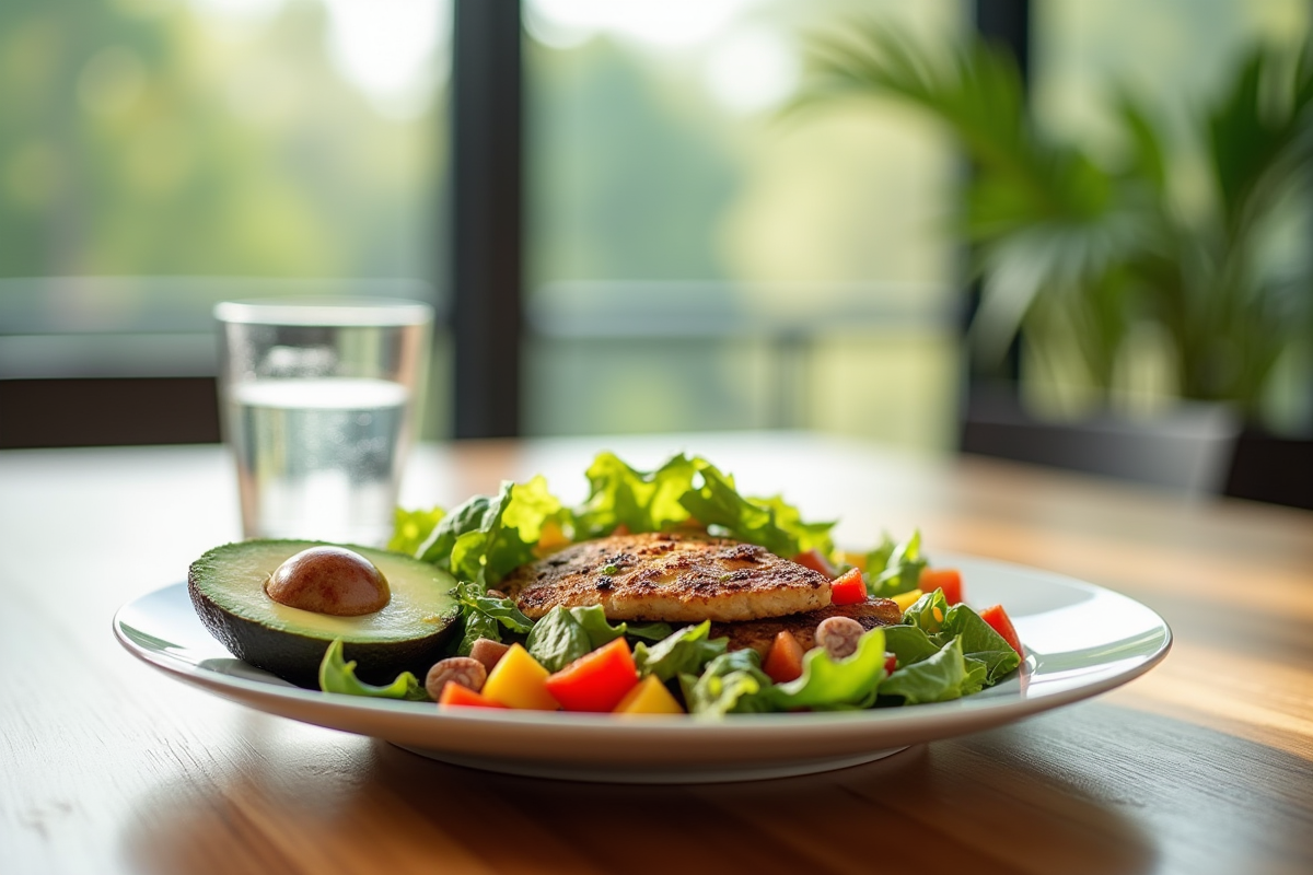 Salade fraîche avec légumes colorés et poulet grillé