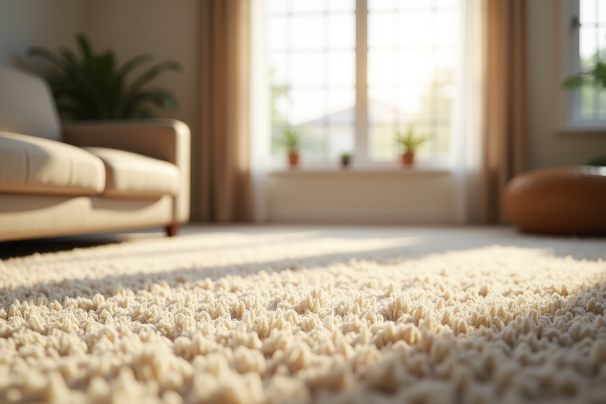 Salon moderne avec tapis texturé en gros plan